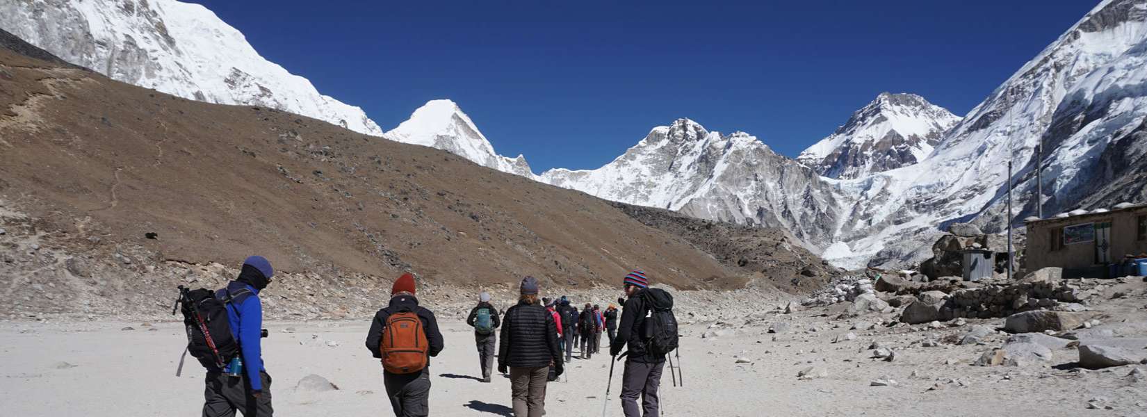 Trekkers walking towards Everest Base Camp