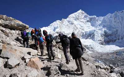 Trekkers heading to EBC while doing Everest High Passes and Peaks