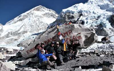 Trekkers enjoying their moment at Everest Base Camp